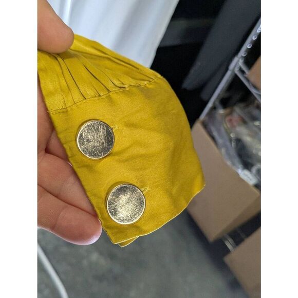 LOFT Gold BOHO long Sleeve Lightweight Gold Buttons blouse Women's Medium - Picture 4 of 6